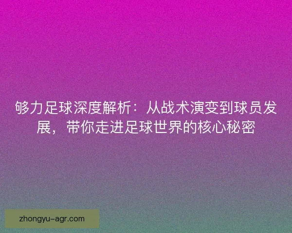 够力足球深度解析：从战术演变到球员发展，带你走进足球世界的核心秘密